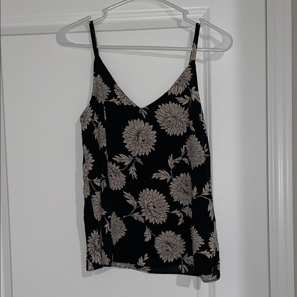 Forever 21 Black and Cream Floral Camisole Top